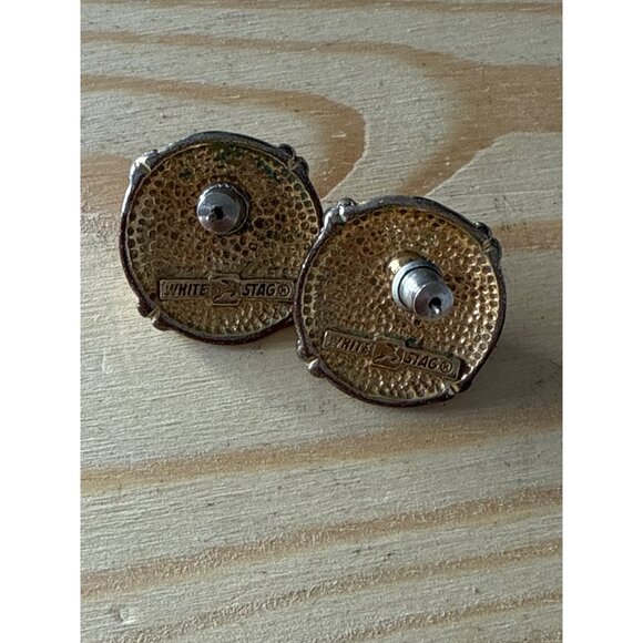 Vintage White Stag Clip-On Earrings Red & Gold Circular Design Retro Fashion Jew - Picture 4 of 5